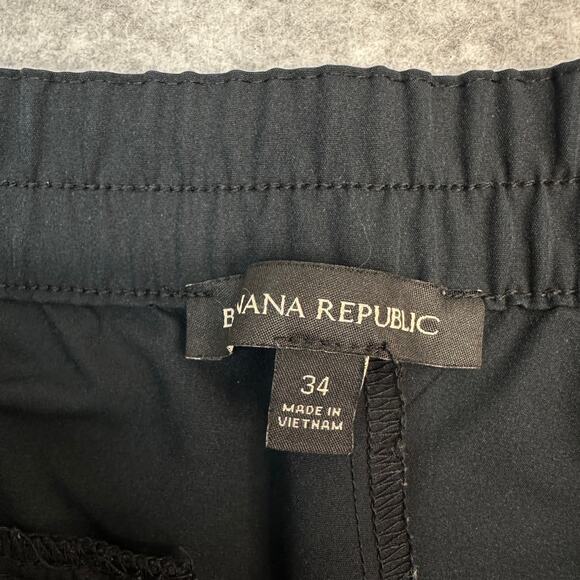 Banana Republic Motion Tech Hybrid Performance Pants Mens 34 Black Elastic Waist - Picture 3 of 13